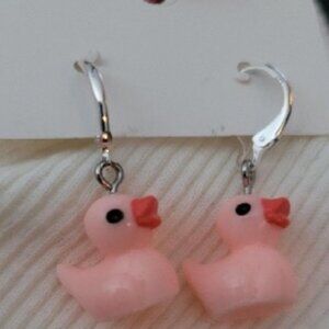 Rubber Duck Resin Leverback Earrings Pink - Duck Duck Jeep